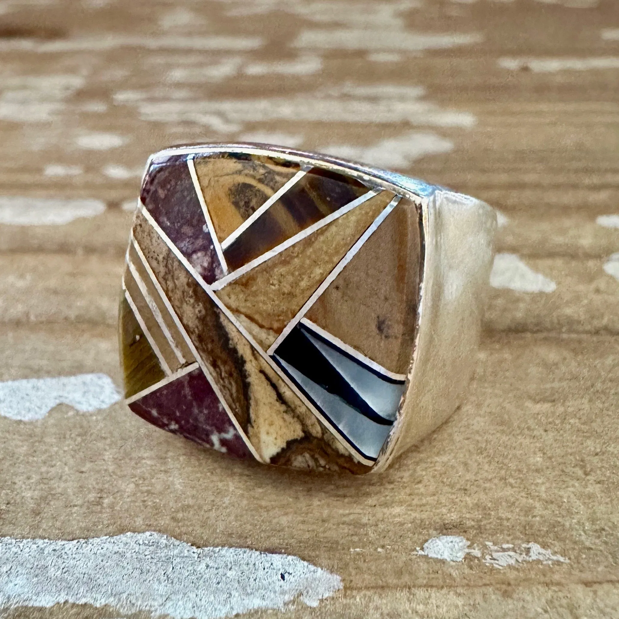 TULLY GUSTINE Navajo Multi Stone Inlay Ring Mens  Size 10.5