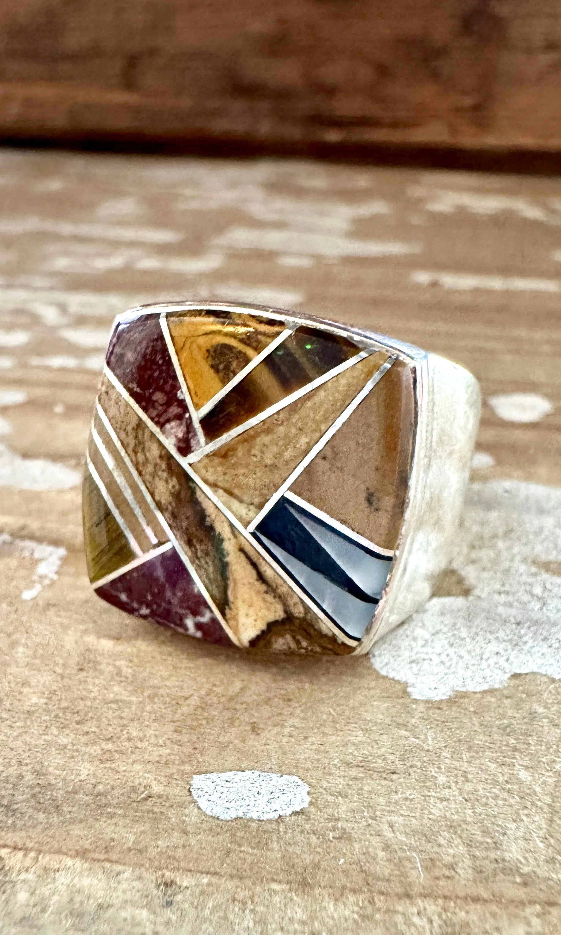 TULLY GUSTINE Navajo Multi Stone Inlay Ring Mens  Size 10.5