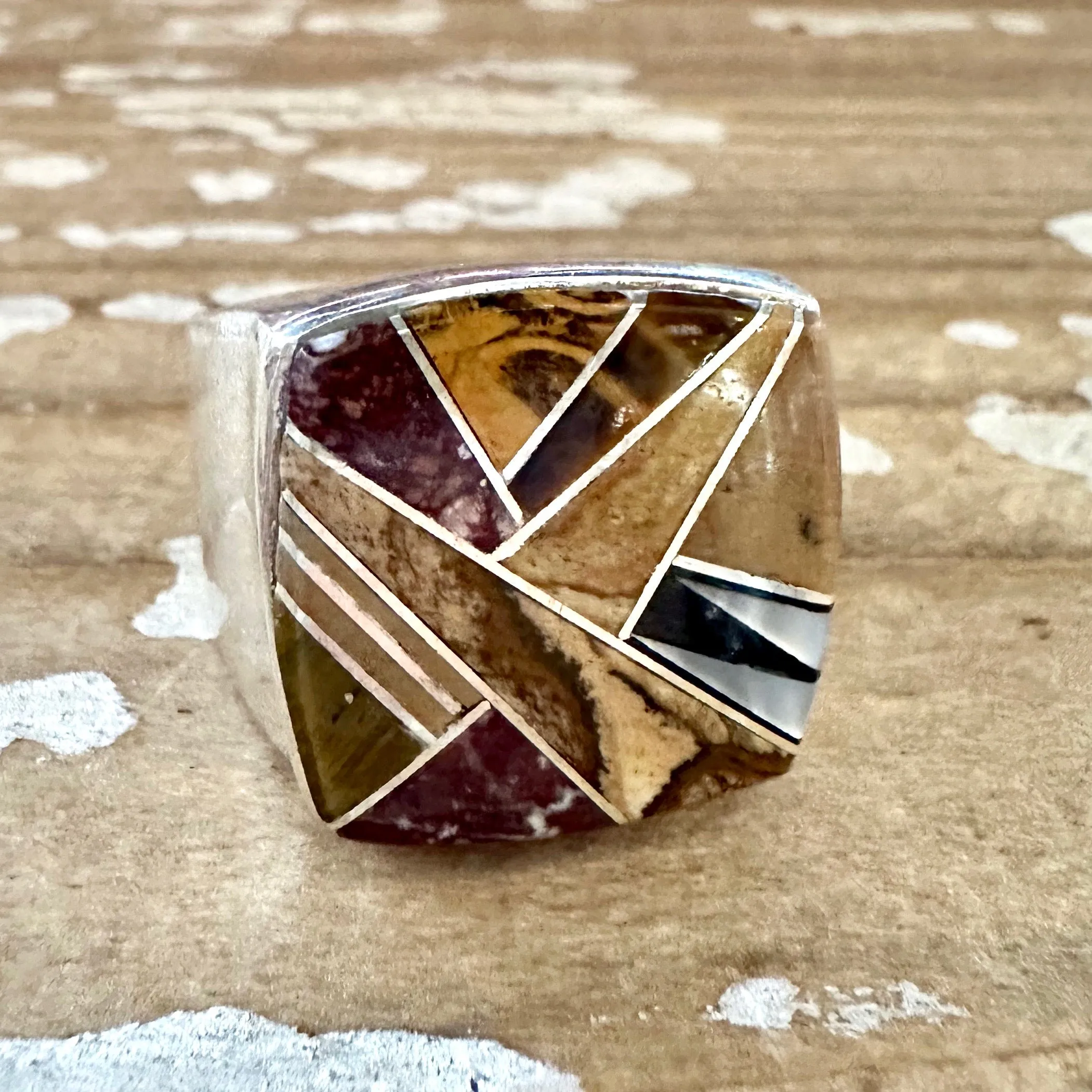 TULLY GUSTINE Navajo Multi Stone Inlay Ring Mens  Size 10.5