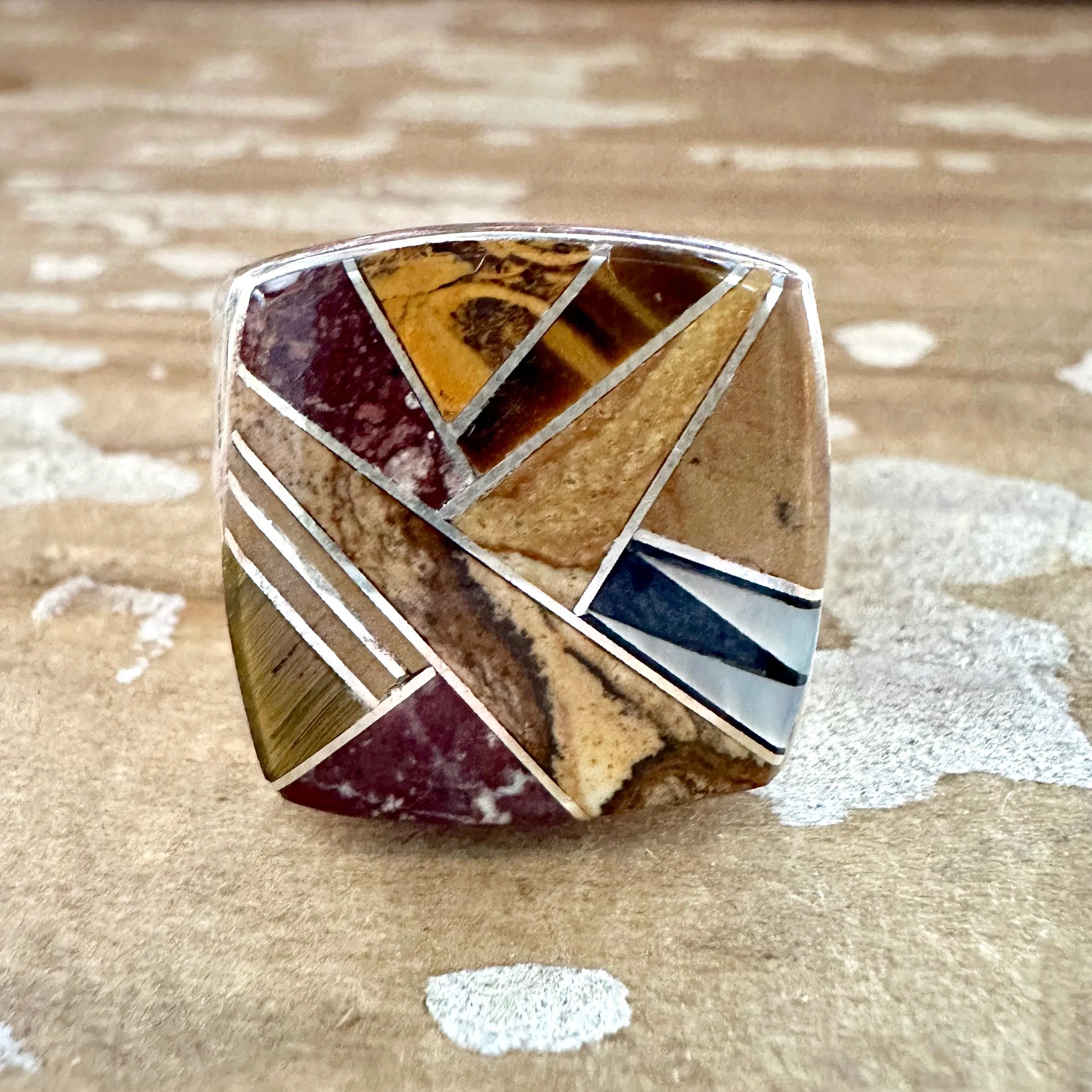 TULLY GUSTINE Navajo Multi Stone Inlay Ring Mens  Size 10.5