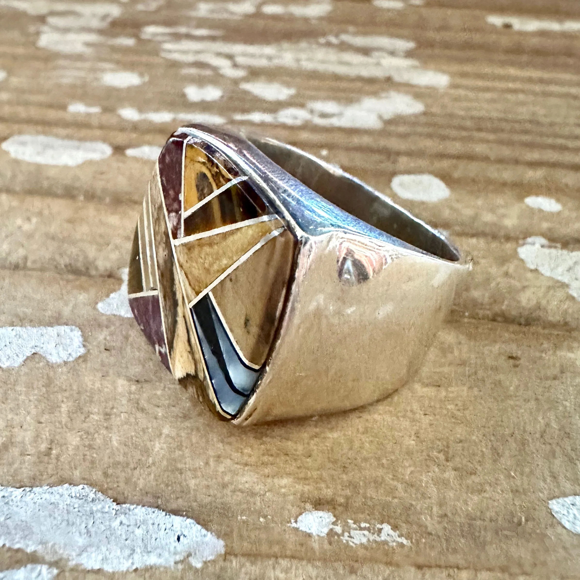 TULLY GUSTINE Navajo Multi Stone Inlay Ring Mens  Size 10.5