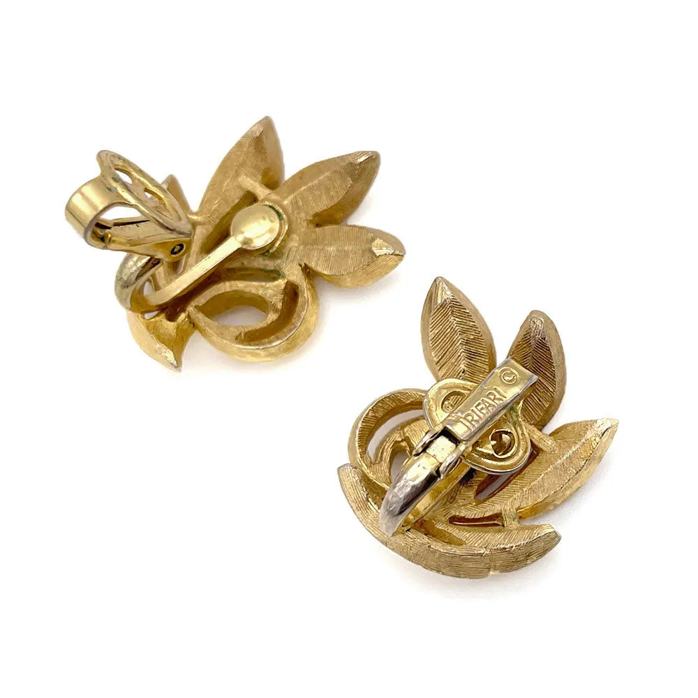 【USA輸入】 ヴィンテージ CROWN TRIFARI リーフ イヤリング/Vintage CROWN TRIFARI Leaf Clip On Earrings