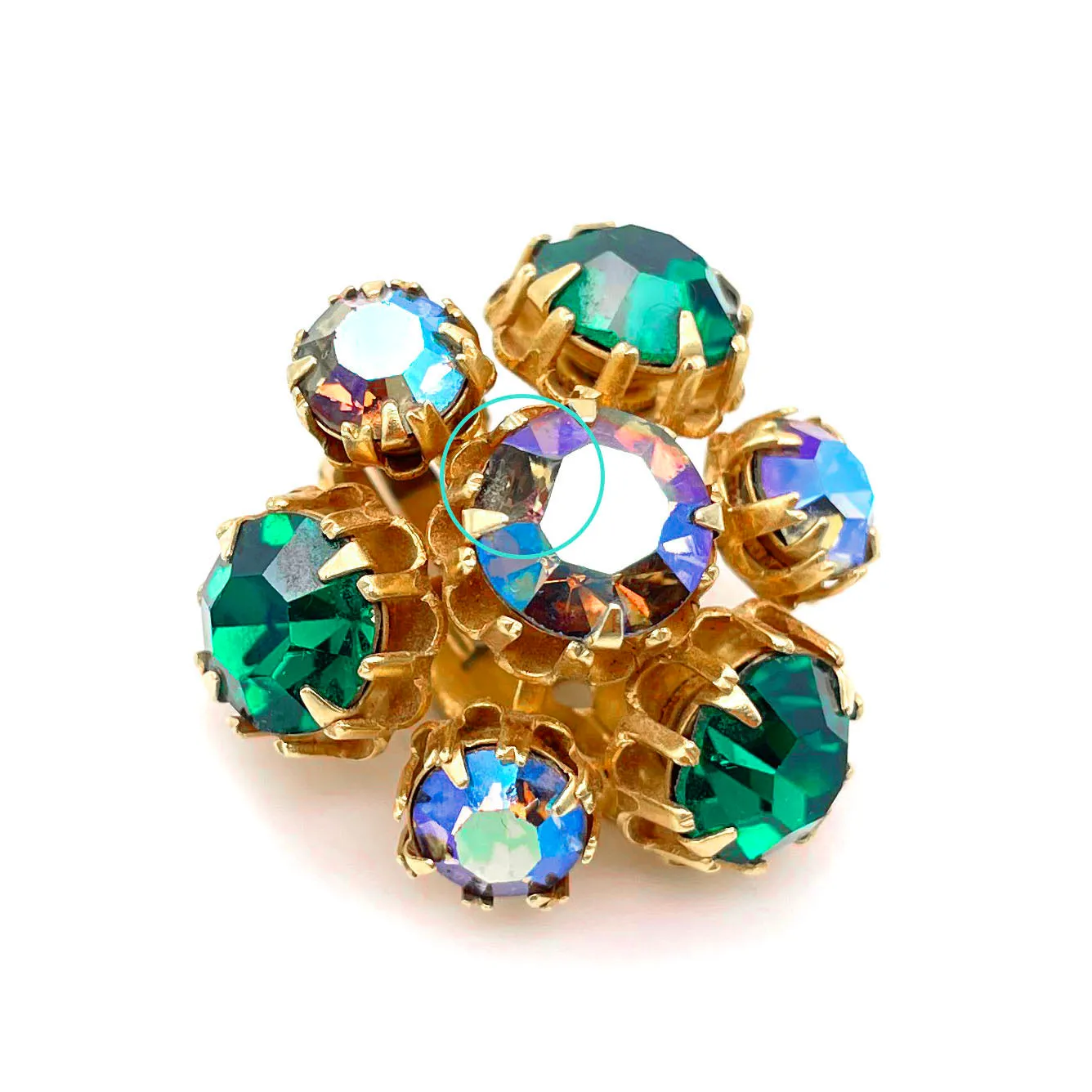 【USA輸入】ヴィンテージ エメラルド オーロラ ラインストーン イヤリング/Vintage Emerald Aurora Rhinestones Clip On Earrings