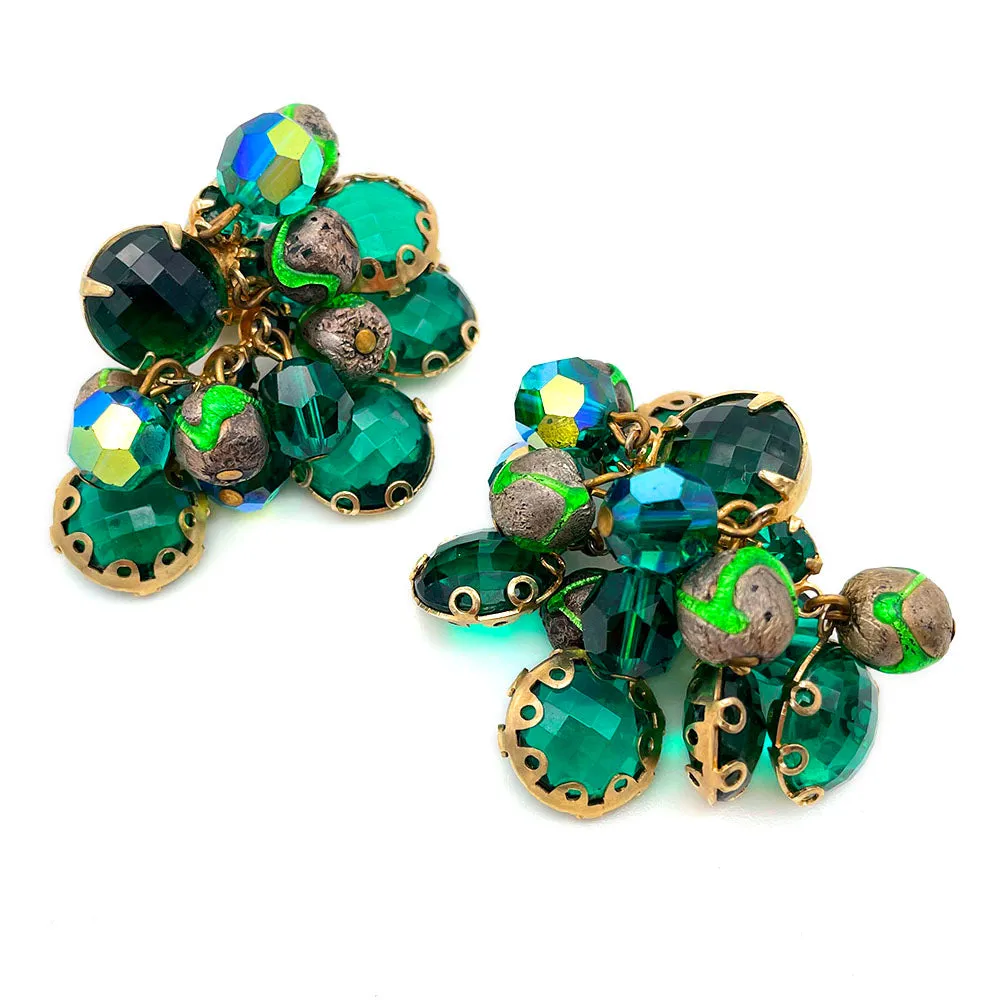 【USA輸入】ヴィンテージ エメラルドグリーン ビジュー イヤリング/Vintage Emerald Green Bijou Clip On Earrings