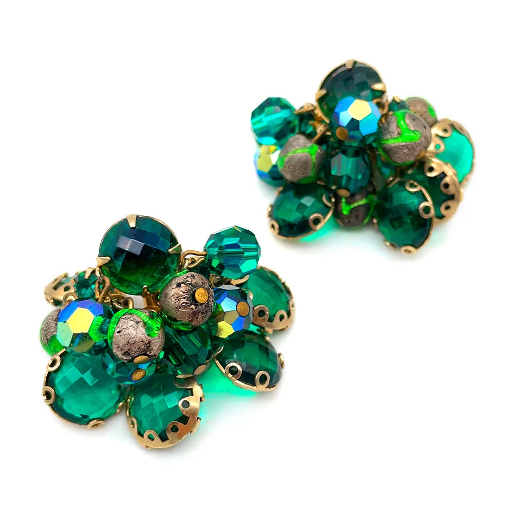 【USA輸入】ヴィンテージ エメラルドグリーン ビジュー イヤリング/Vintage Emerald Green Bijou Clip On Earrings