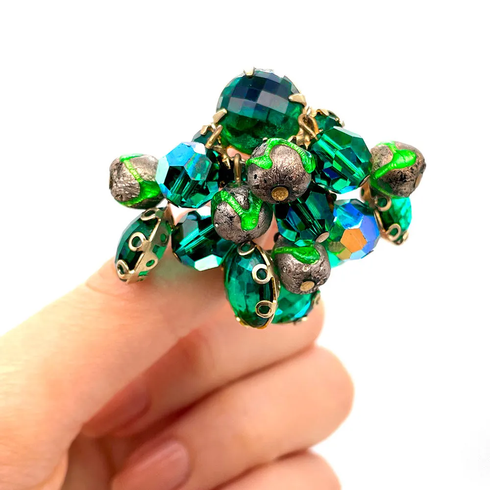 【USA輸入】ヴィンテージ エメラルドグリーン ビジュー イヤリング/Vintage Emerald Green Bijou Clip On Earrings