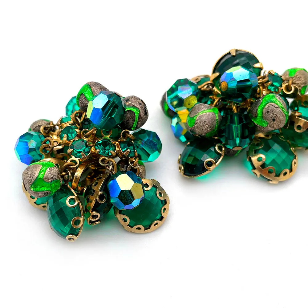 【USA輸入】ヴィンテージ エメラルドグリーン ビジュー イヤリング/Vintage Emerald Green Bijou Clip On Earrings