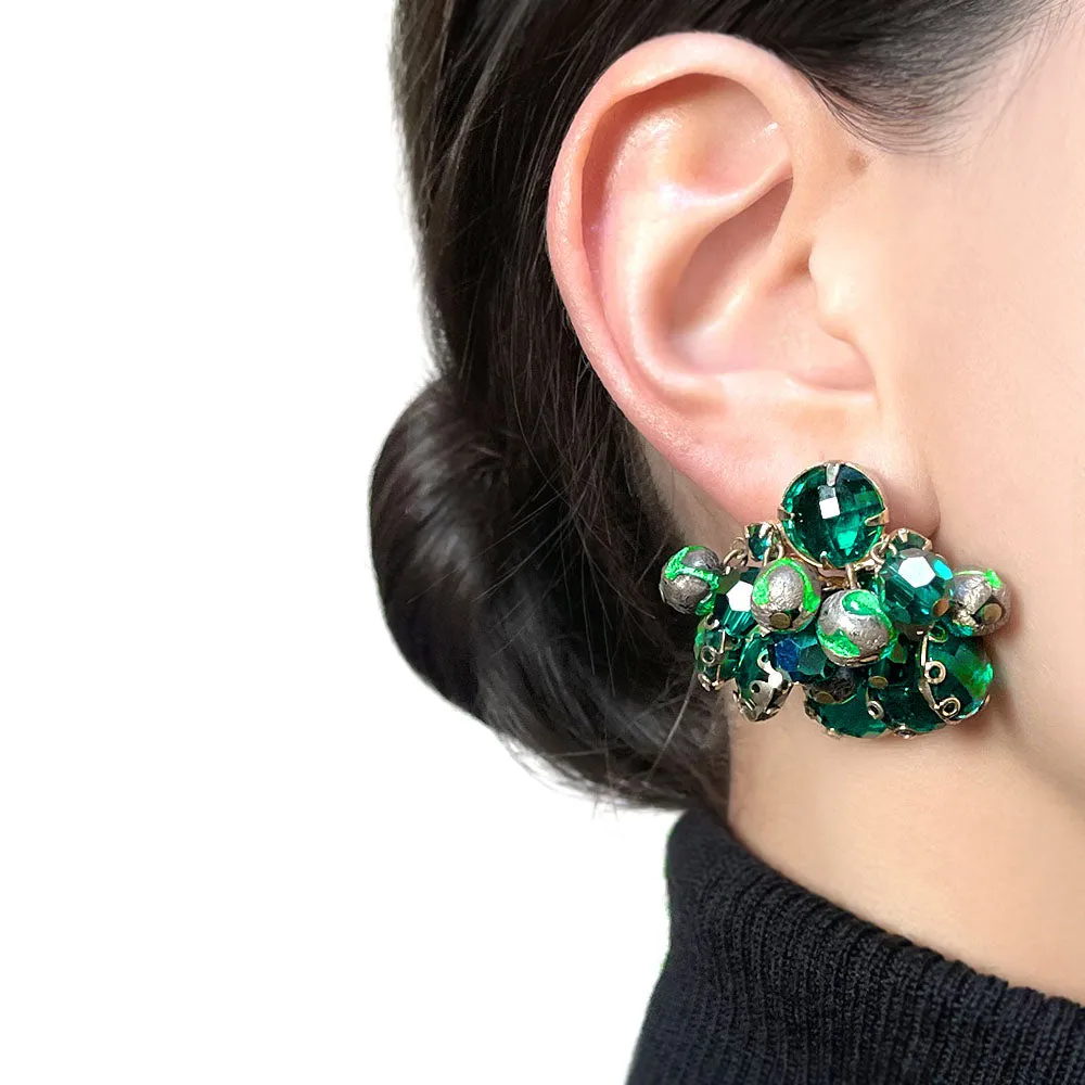 【USA輸入】ヴィンテージ エメラルドグリーン ビジュー イヤリング/Vintage Emerald Green Bijou Clip On Earrings