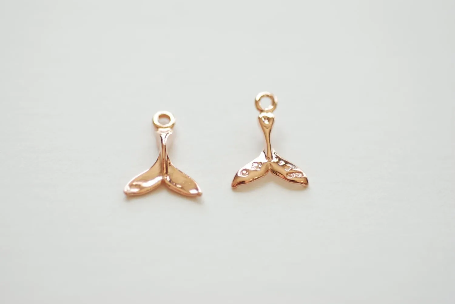 Vermeil Wholesale Rose Gold Dolphin Fin Tail Charm - 18k gold plated over sterling silver, shiny gold Dolphin tail, Gold whale fin tail, 180