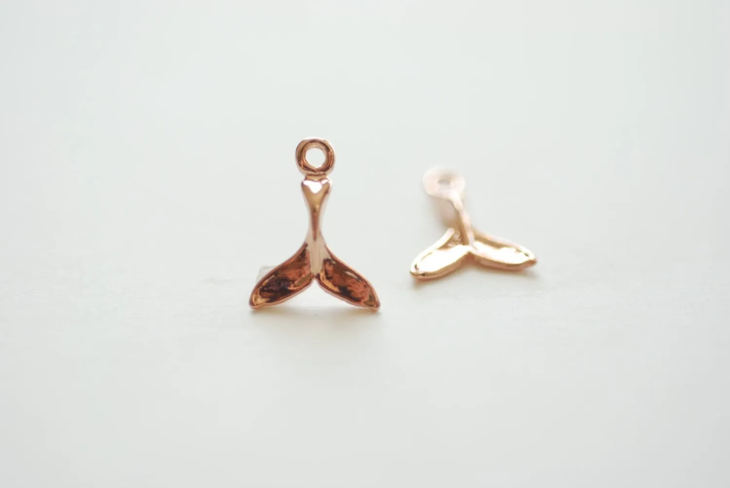 Vermeil Wholesale Rose Gold Dolphin Fin Tail Charm - 18k gold plated over sterling silver, shiny gold Dolphin tail, Gold whale fin tail, 180