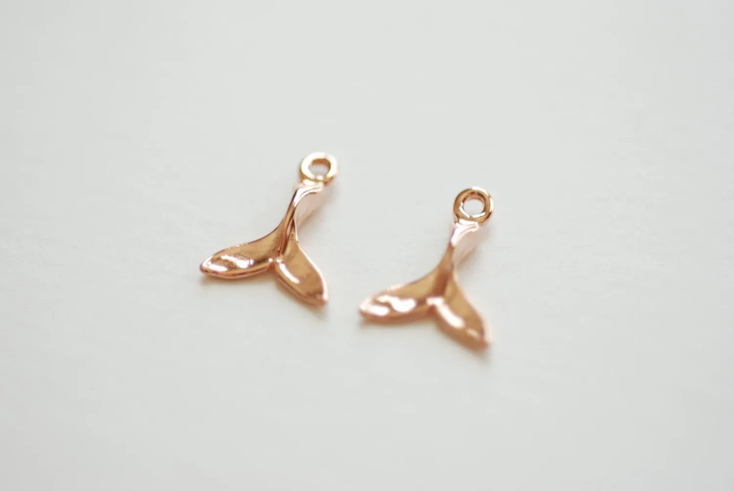 Vermeil Wholesale Rose Gold Dolphin Fin Tail Charm - 18k gold plated over sterling silver, shiny gold Dolphin tail, Gold whale fin tail, 180