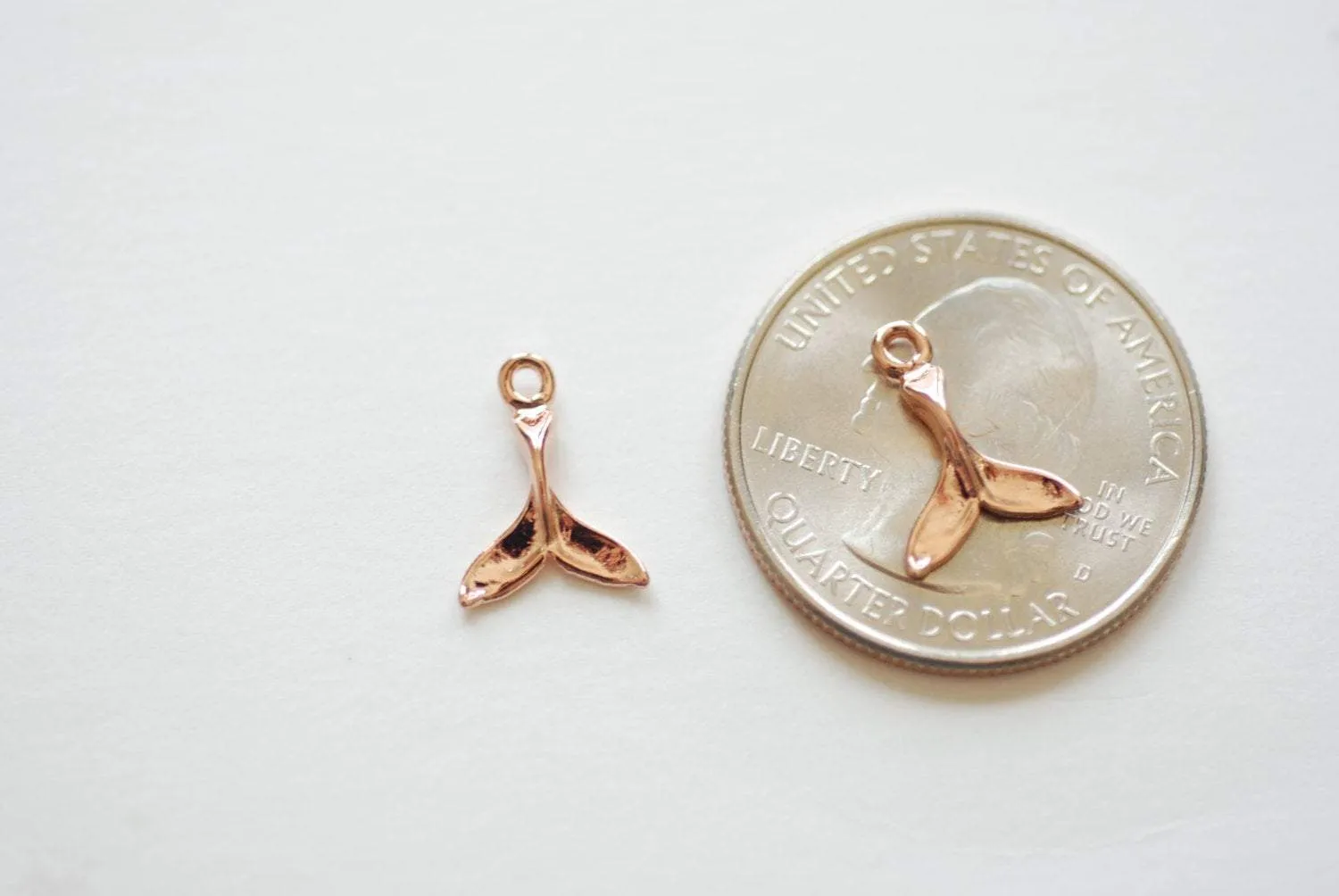 Vermeil Wholesale Rose Gold Dolphin Fin Tail Charm - 18k gold plated over sterling silver, shiny gold Dolphin tail, Gold whale fin tail, 180