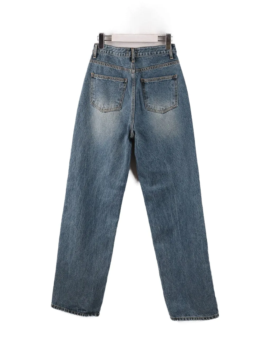 Washed Denim Straight Leg Jeans OF414