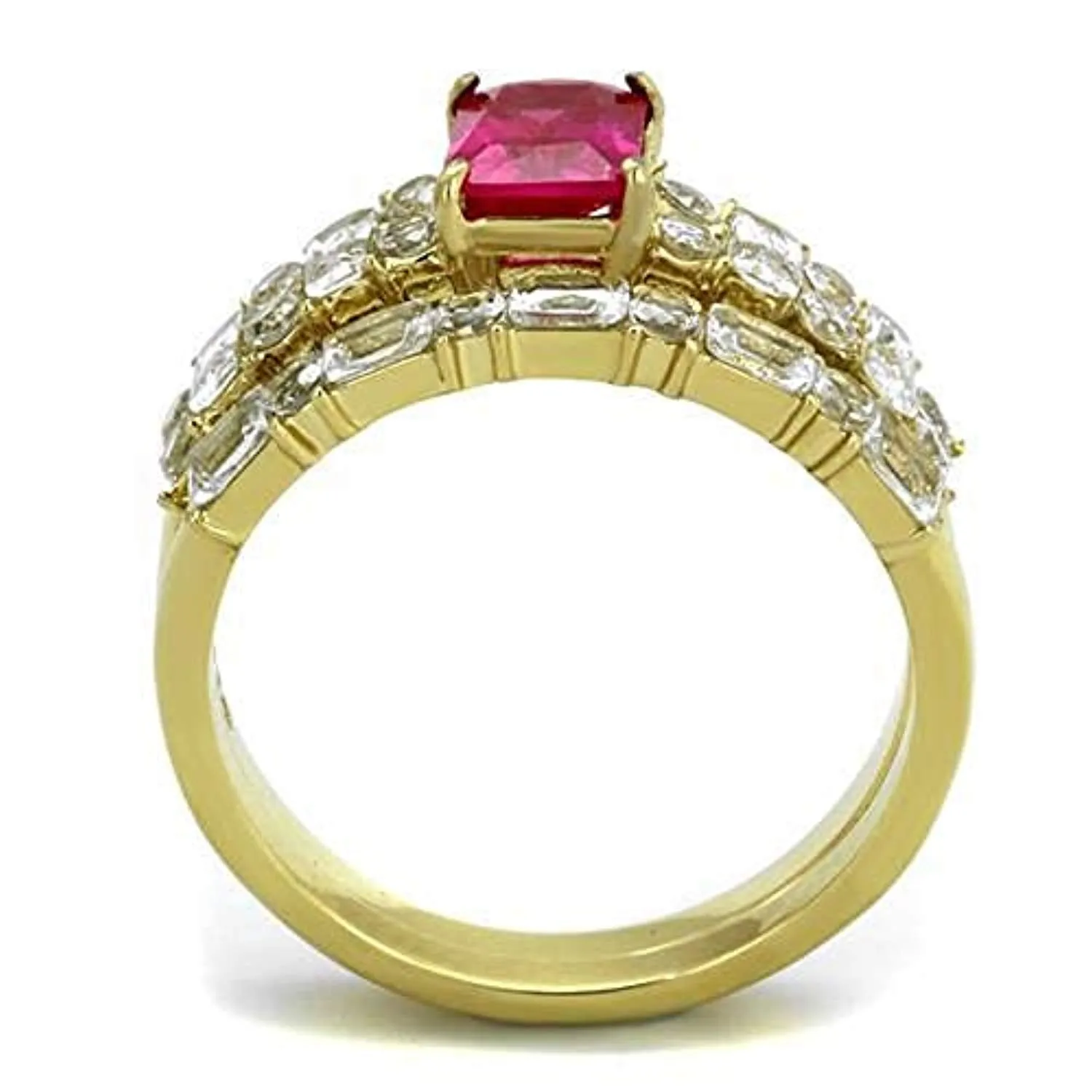 WildKlass Stainless Steel Ring IP Gold Women AAA Grade CZ Ruby