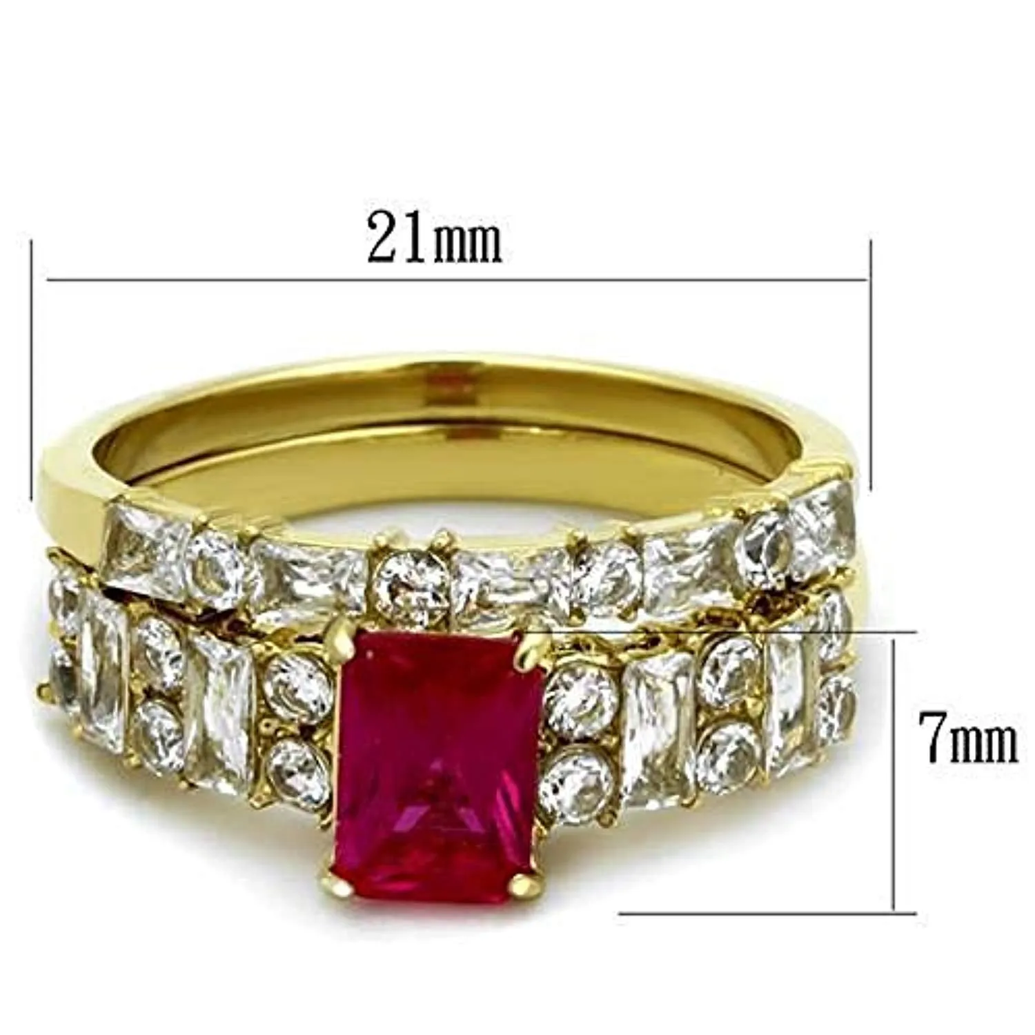 WildKlass Stainless Steel Ring IP Gold Women AAA Grade CZ Ruby