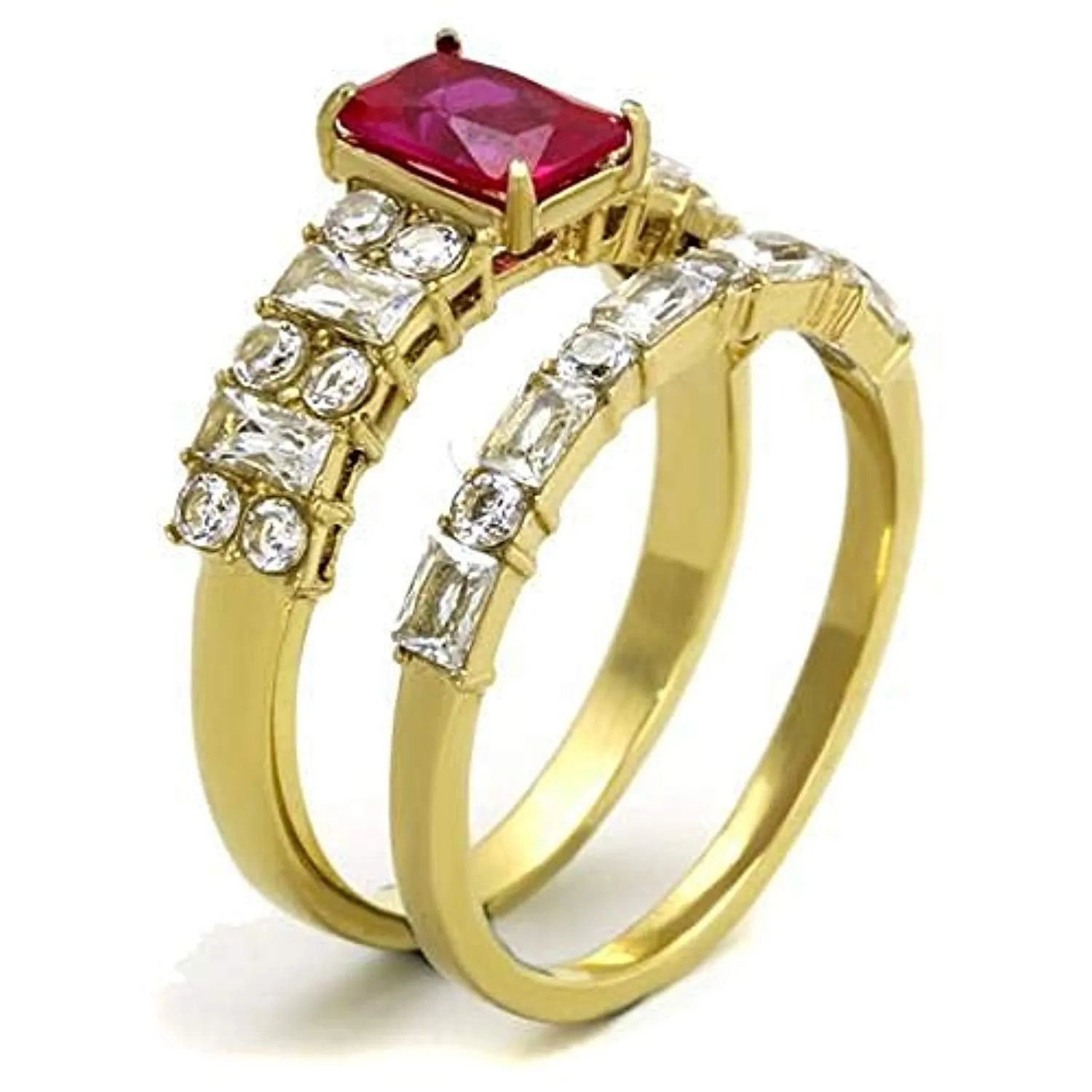 WildKlass Stainless Steel Ring IP Gold Women AAA Grade CZ Ruby