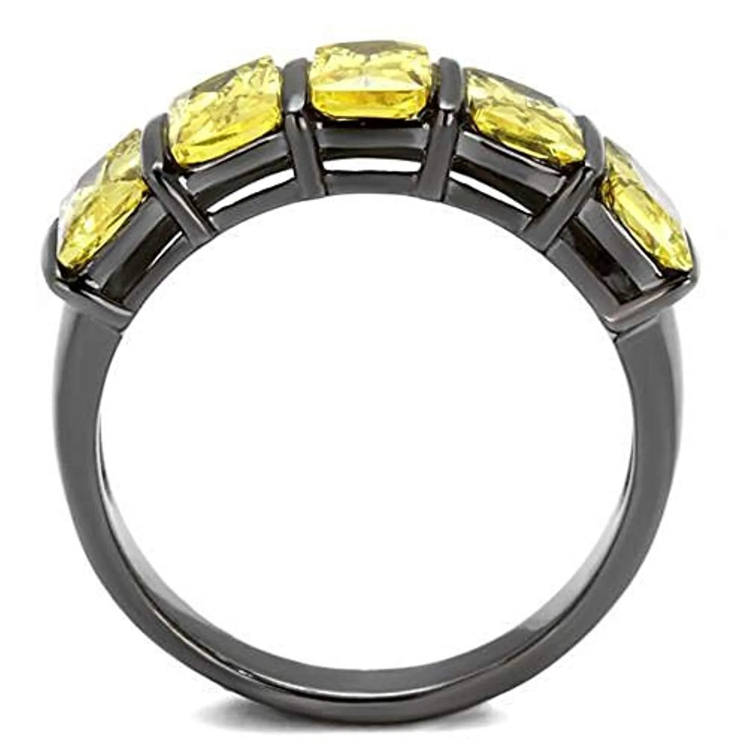 WildKlass Stainless Steel Ring IP Light Black (IP Gun) Women AAA Grade CZ Topaz