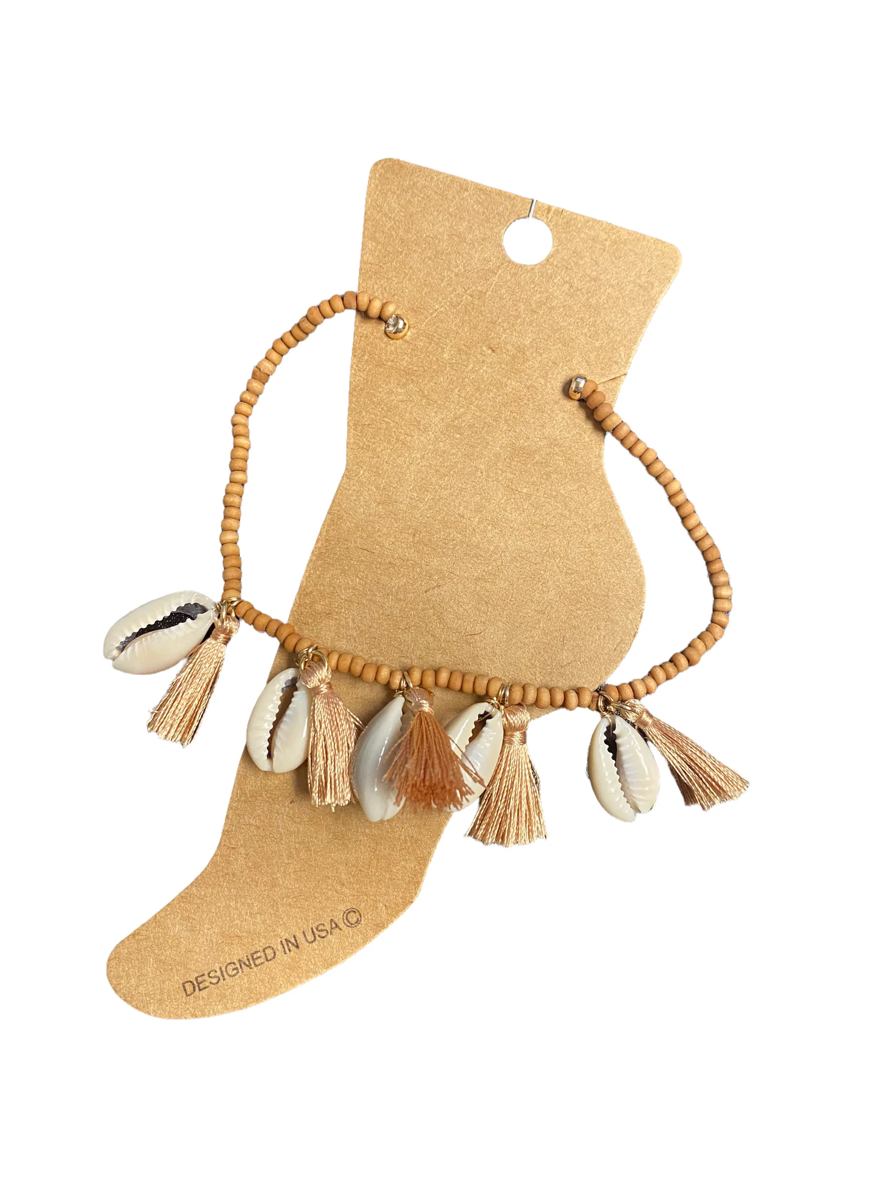 Wood Cowrie Tassel Anklet