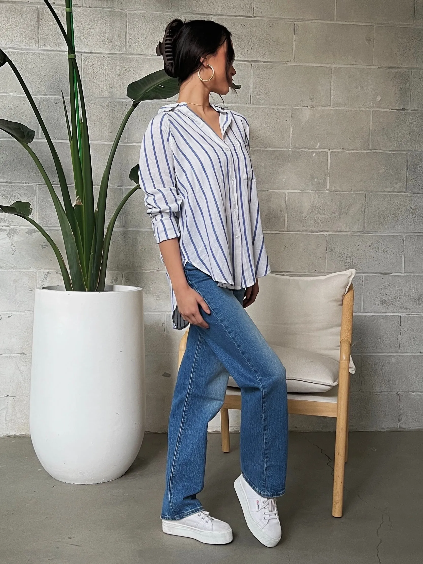 Z SUPPLY Linen Button Up Striped Top