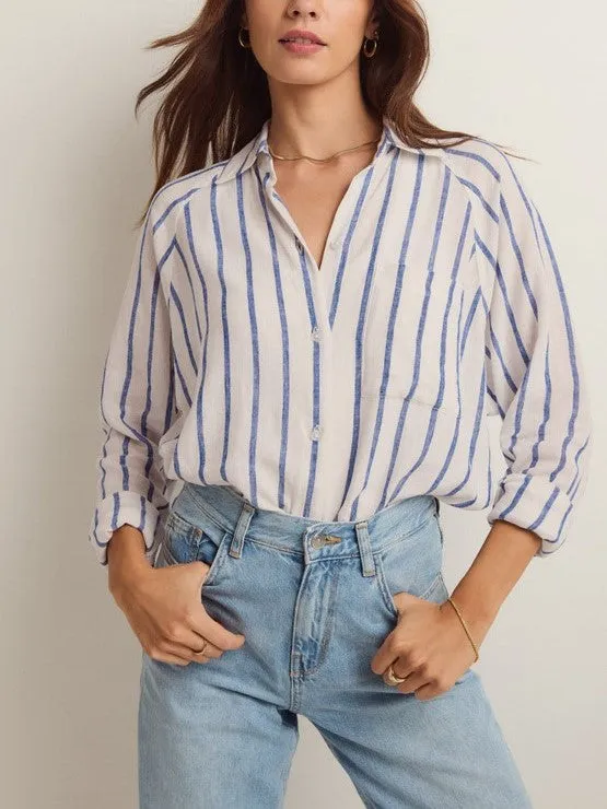 Z SUPPLY Linen Button Up Striped Top