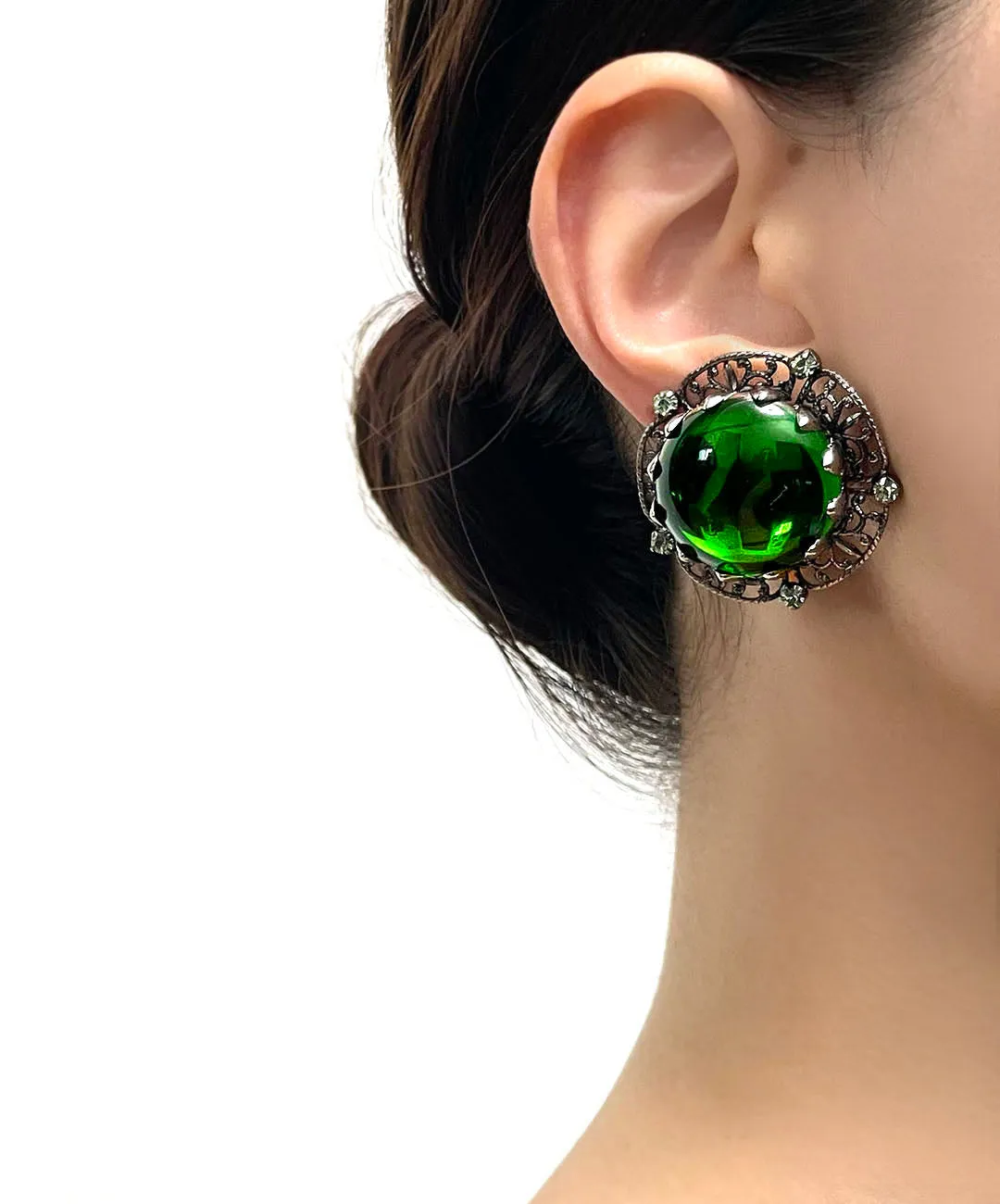 【ドイツ買付】ヴィンテージ SEIBOTH フィリグリー カボション ガラス イヤリング/Vintage SEIBOTH Filigree Glass Clip On Earrings