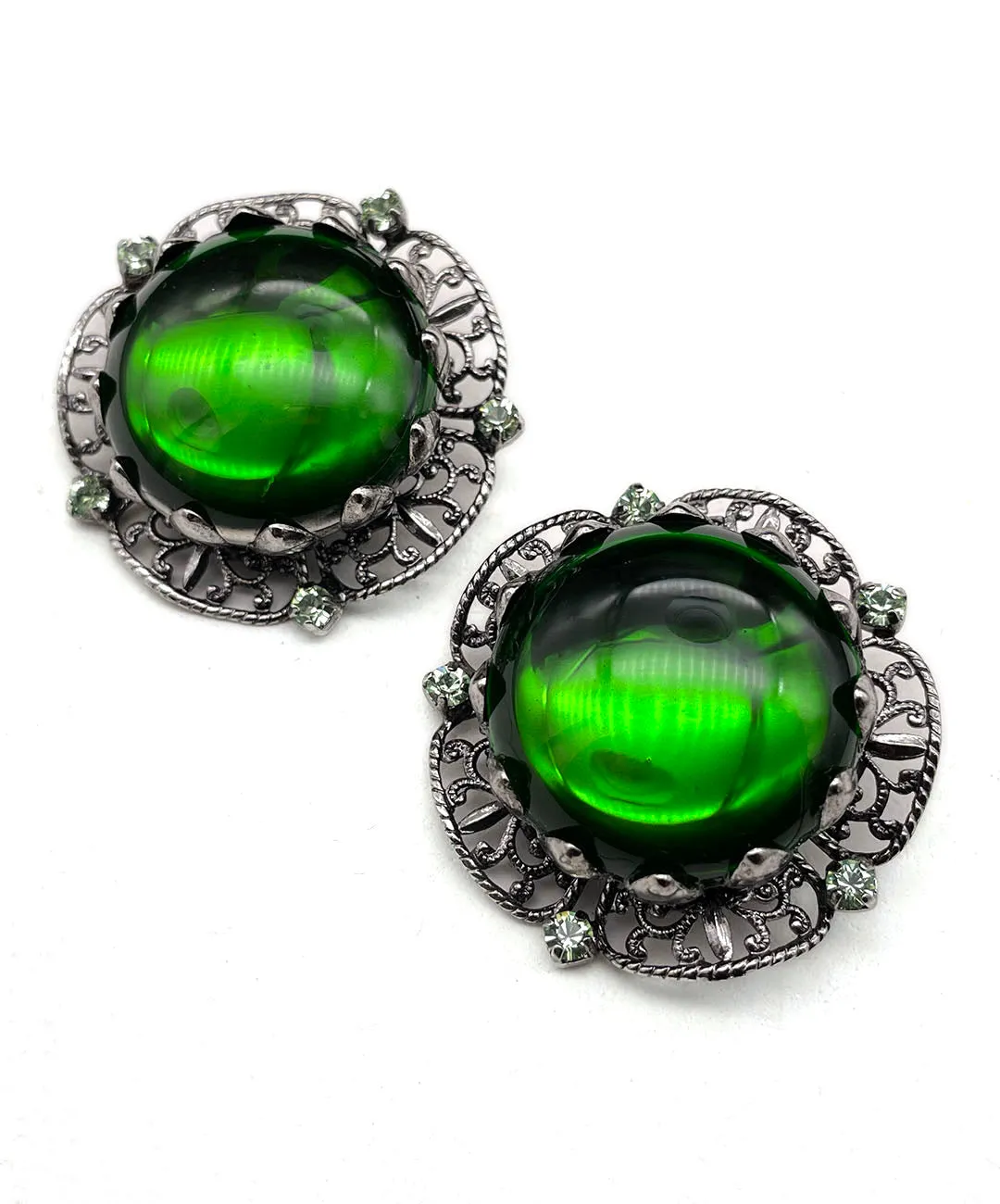 【ドイツ買付】ヴィンテージ SEIBOTH フィリグリー カボション ガラス イヤリング/Vintage SEIBOTH Filigree Glass Clip On Earrings