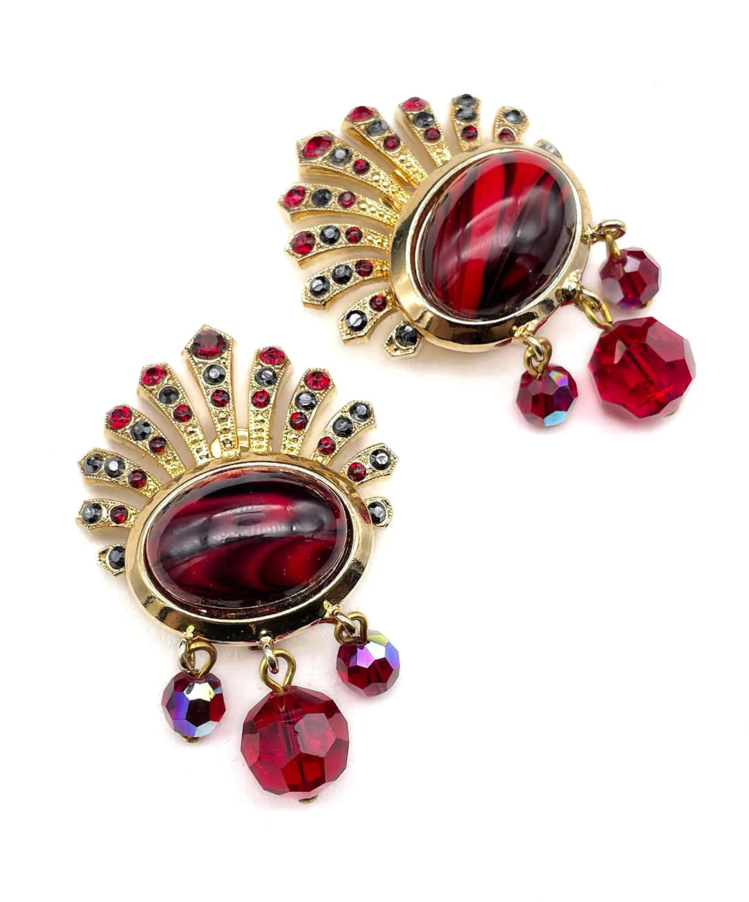 【ドイツ買付】ヴィンテージ SEIBOTH レッド ブラック ビジュー イヤリング/Vintage SEIBOTH Red Black Bijou Clip On Earrings