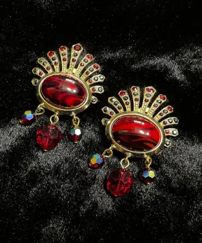 【ドイツ買付】ヴィンテージ SEIBOTH レッド ブラック ビジュー イヤリング/Vintage SEIBOTH Red Black Bijou Clip On Earrings