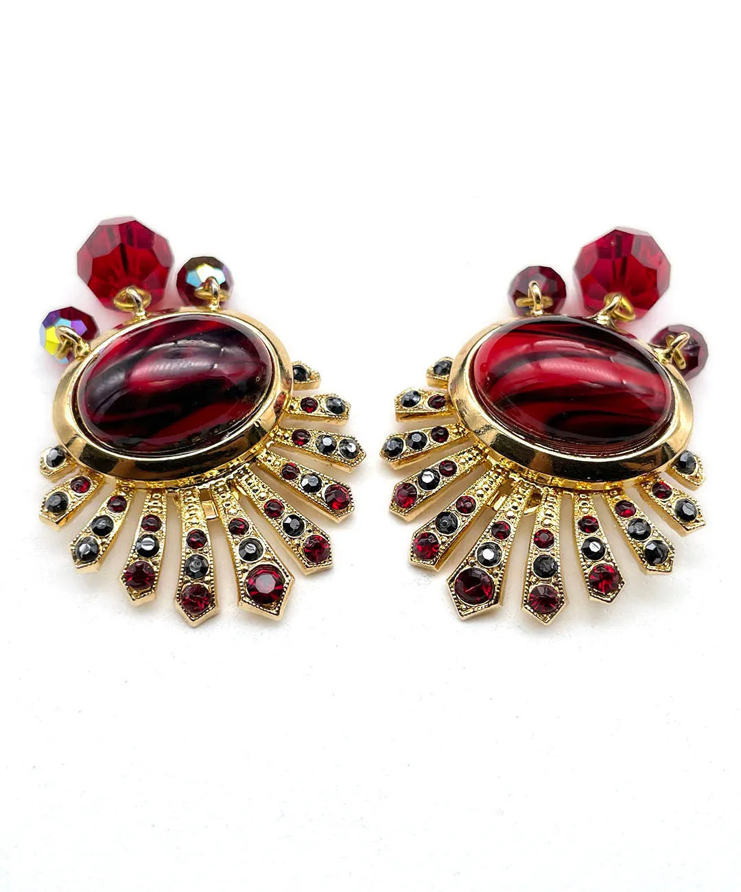 【ドイツ買付】ヴィンテージ SEIBOTH レッド ブラック ビジュー イヤリング/Vintage SEIBOTH Red Black Bijou Clip On Earrings