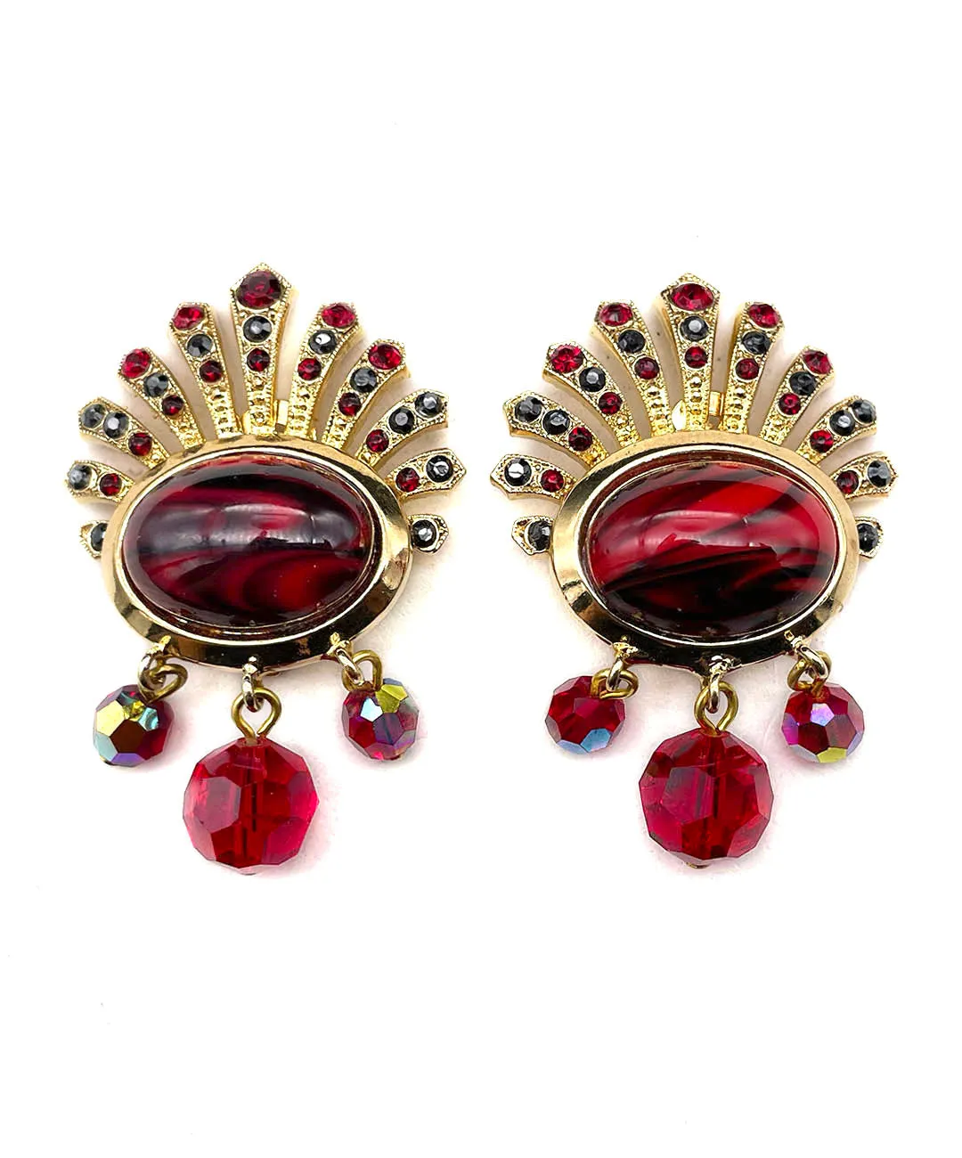 【ドイツ買付】ヴィンテージ SEIBOTH レッド ブラック ビジュー イヤリング/Vintage SEIBOTH Red Black Bijou Clip On Earrings