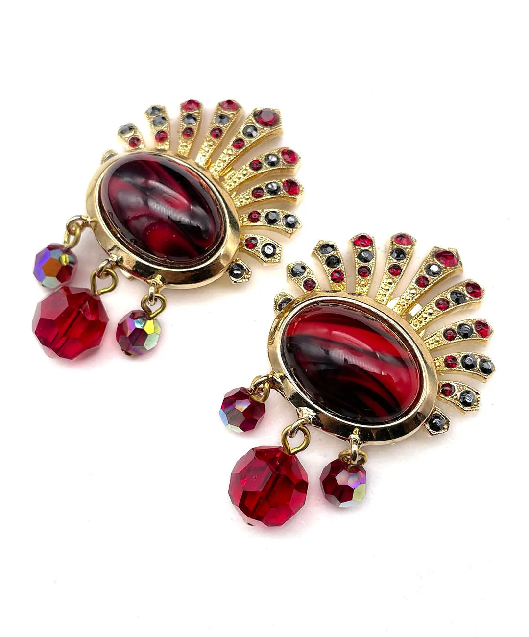 【ドイツ買付】ヴィンテージ SEIBOTH レッド ブラック ビジュー イヤリング/Vintage SEIBOTH Red Black Bijou Clip On Earrings