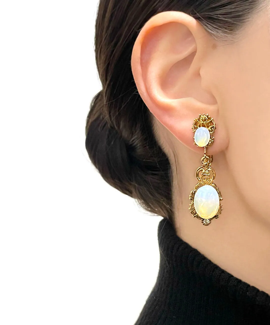 【フランス輸入】ヴィンテージ SPHINX カボション ビジュー イヤリング/Vintage SPHINX Cabochon Bijou Clip On Earrings